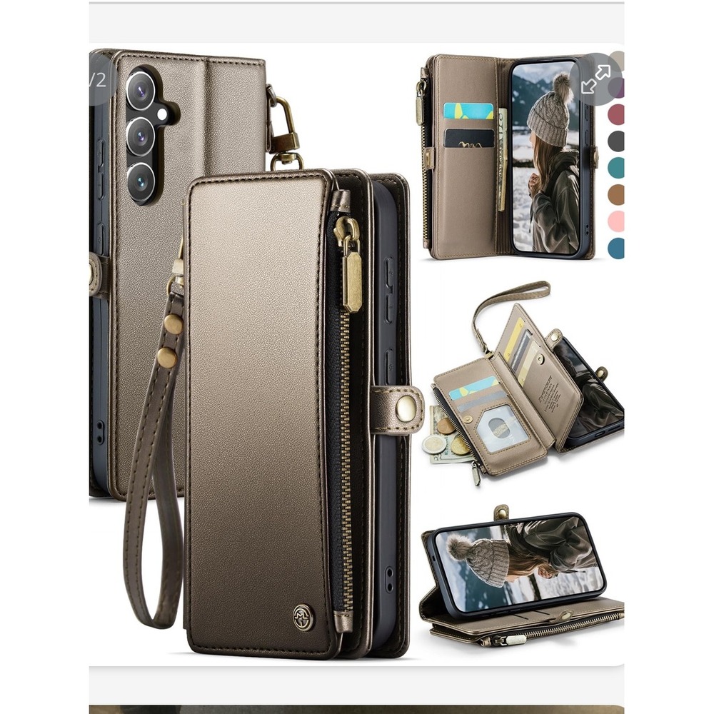 Defencase Galaxy S25 Case‎ Wallet Card Holder Titanium Leather Wristlet Zipper